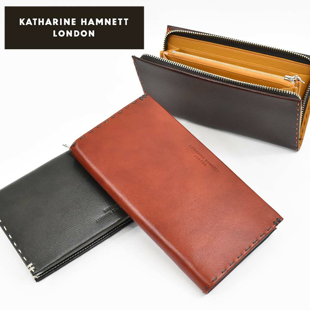 キャサリンハムネットKATHARINEHAMNETTLONDON長財布ラウンドファスナー財布本革メンズレディースカラーテーラード2革レザープレゼント男性人気ブランド大容量薄いおしゃれファスナー付き490-58707父の日