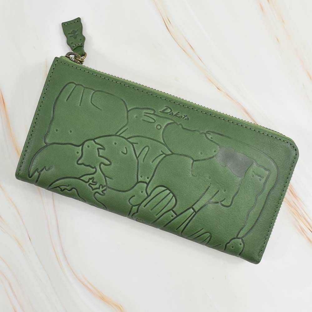 【2021新作】ダコタDakota長財布財布レディースアニマーレL字ファスナーサイフ本革革レザーブランドファスナー薄いかわいい大容量小銭入れアニマル動物30代40代50代緑グリーンベージュマスタード0030193
