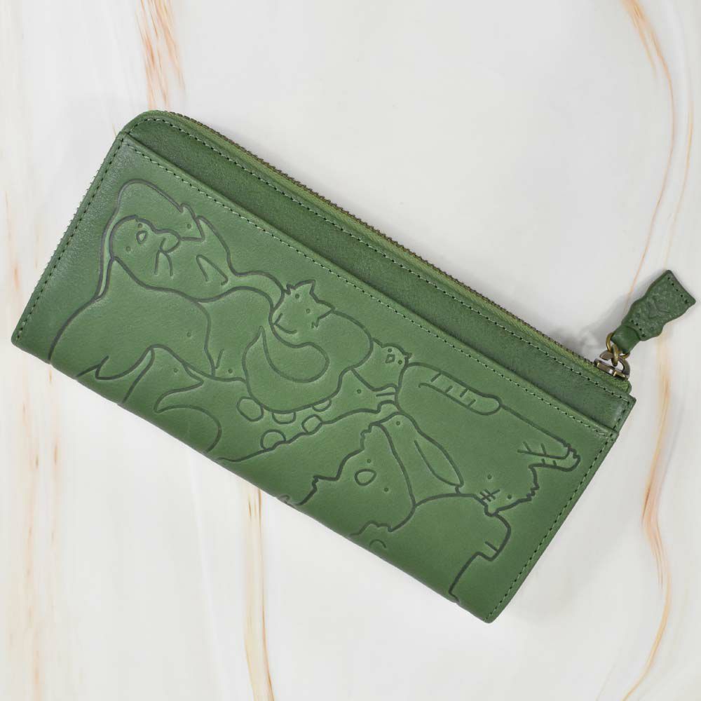 【2021新作】ダコタDakota長財布財布レディースアニマーレL字ファスナーサイフ本革革レザーブランドファスナー薄いかわいい大容量小銭入れアニマル動物30代40代50代緑グリーンベージュマスタード0030193