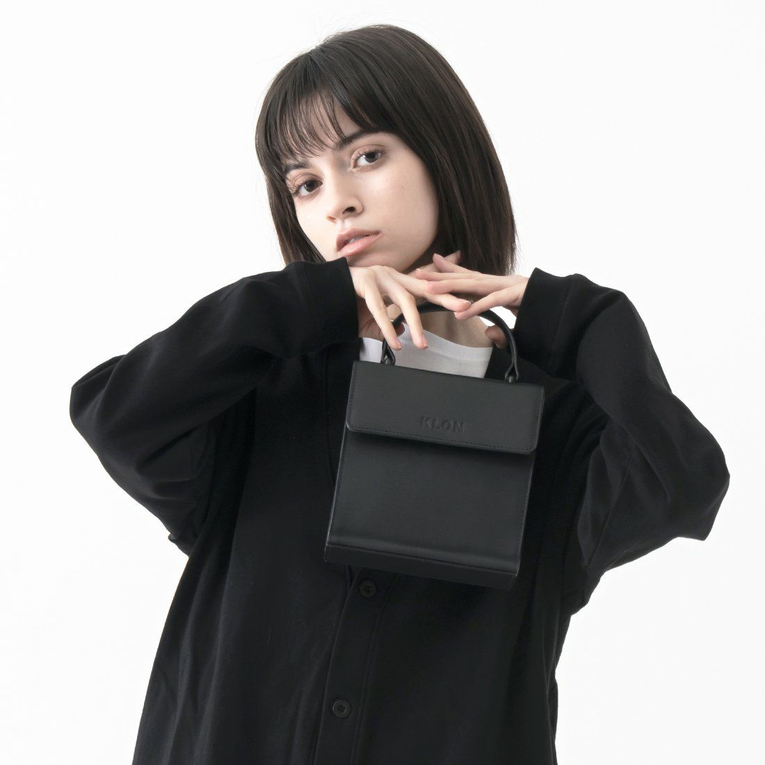 KLONクローンミニトートバッグショルダーバッグ2WAYレディースACTIVELEATHERBAG-VNM-FLAPTYPEトートハンドバッグミニトートおしゃれかわいいBLACK×BLACK