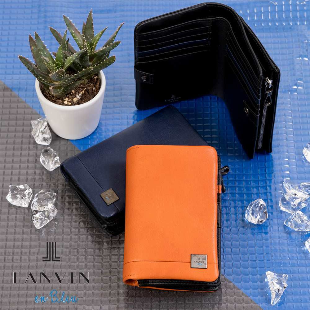 LANVINenBleu二つ折り財布ミドルウォレットランバンオンブルーマルセイユ縦型財布二つ折りメンズレディース本革レザー男性ギフトプレゼント大容量人気ブランドランバンオンブルー536604