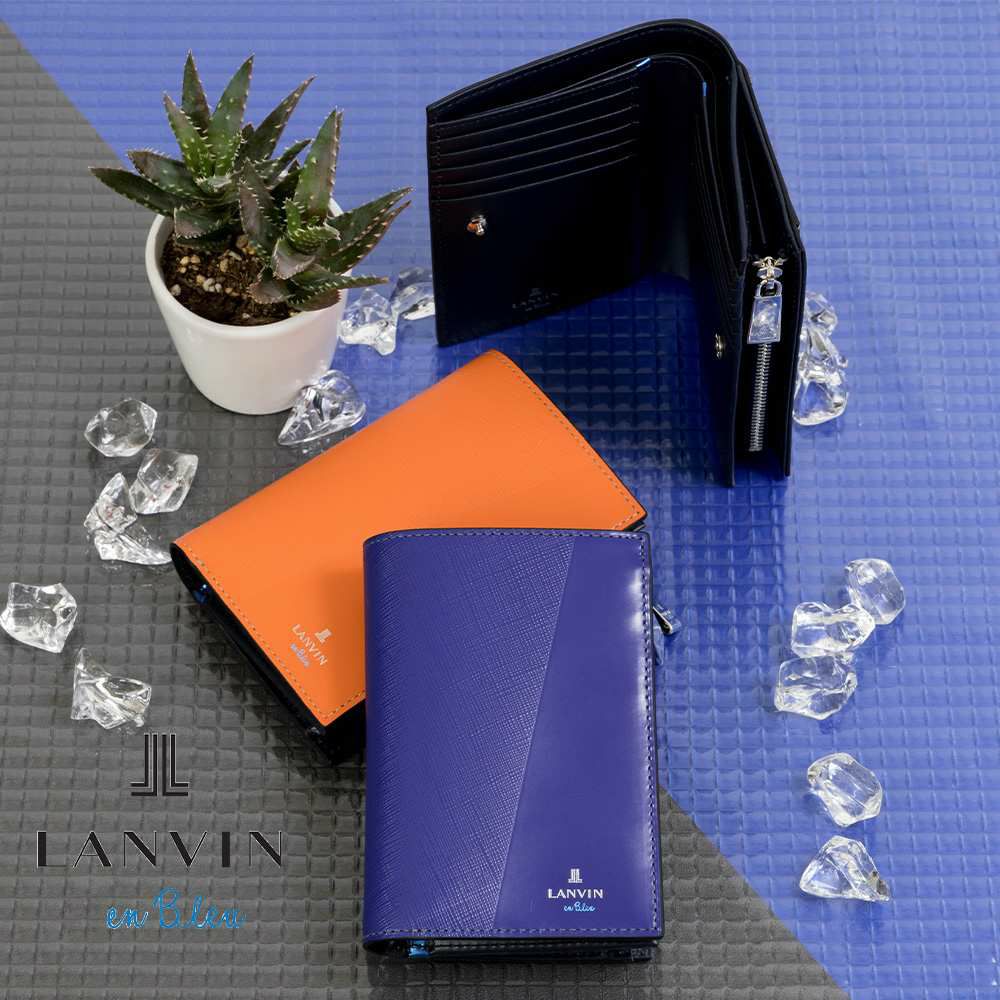 LANVINenBleu二つ折り財布ミドルウォレットランバンオンブルーパーシャル縦型財布二つ折りメンズレディース本革レザー男性ギフトプレゼント大容量人気ブランドランバンオンブルー555614