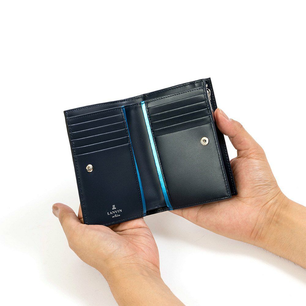 LANVINenBleu二つ折り財布ミドルウォレットランバンオンブルーパーシャル縦型財布二つ折りメンズレディース本革レザー男性ギフトプレゼント大容量人気ブランドランバンオンブルー555614