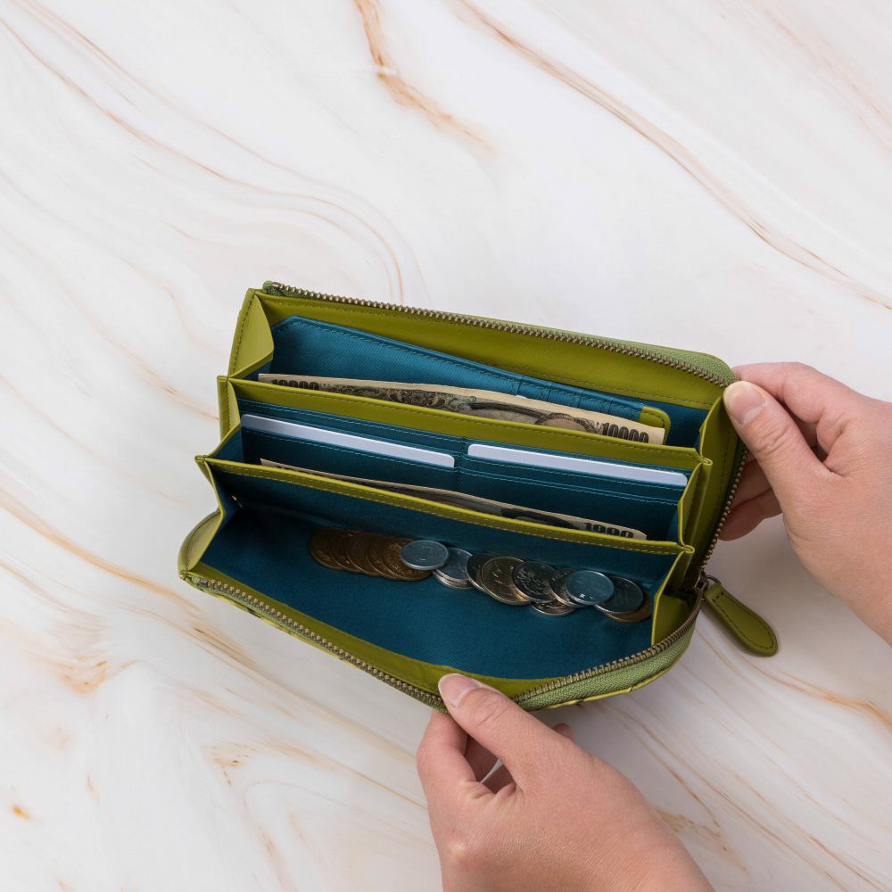 シビラ財布sybilla長財布L字ファスナーソンブラレディースブランド大容量ファスナー付きかわいい本革革花柄緑色オレンジブルーグリーン5470444