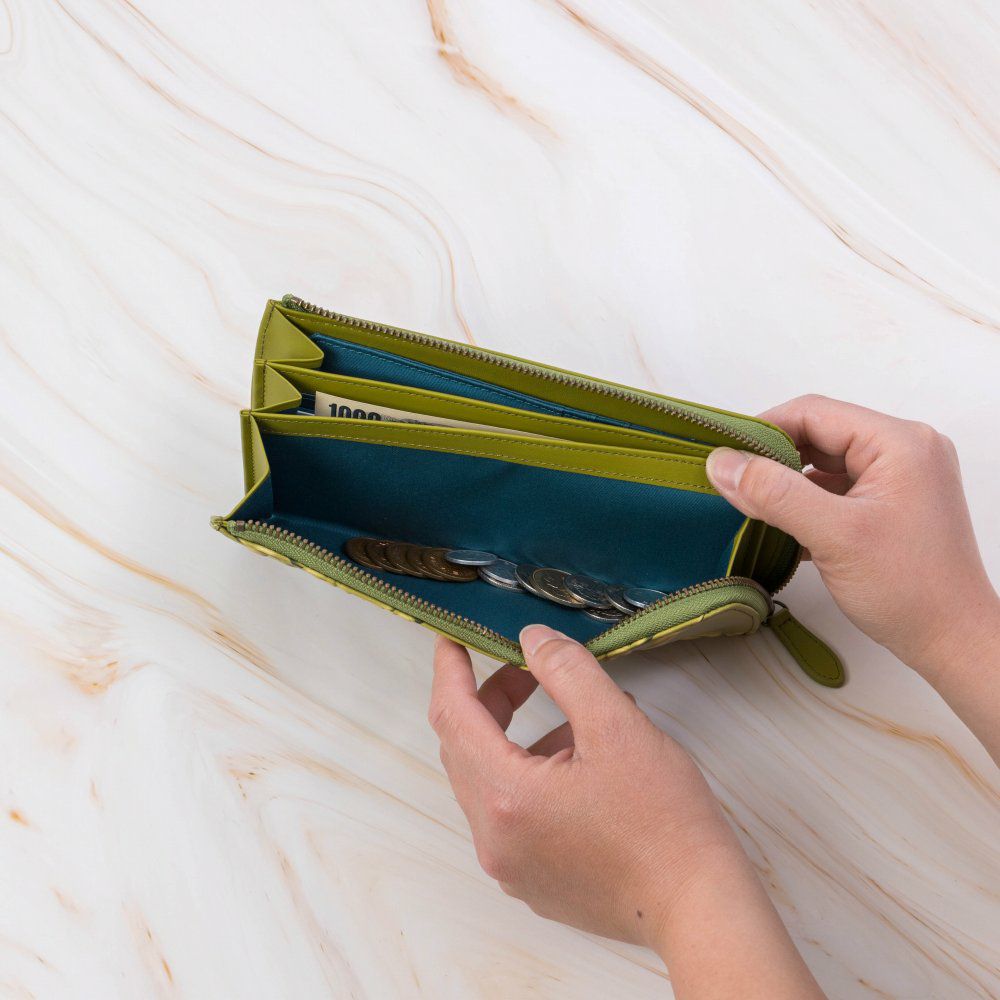 シビラ財布sybilla長財布L字ファスナーソンブラレディースブランド大容量ファスナー付きかわいい本革革花柄緑色オレンジブルーグリーン5470444