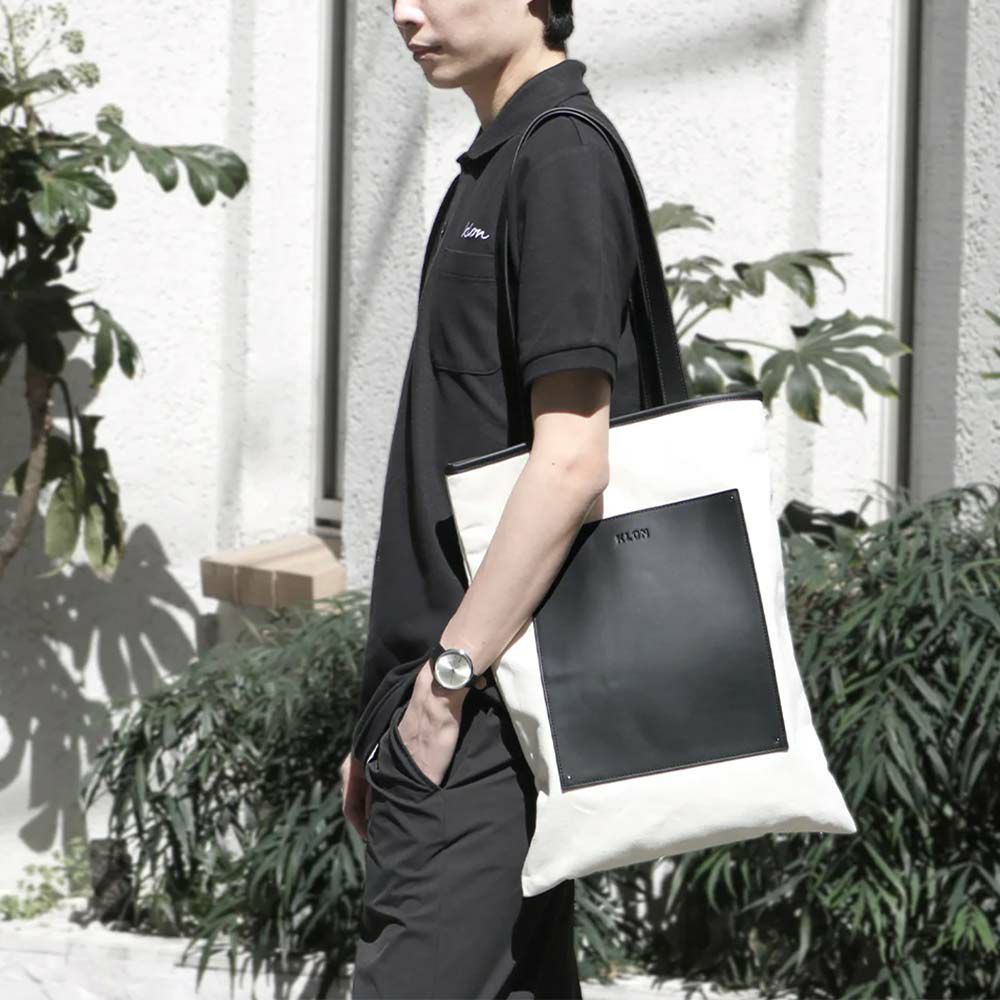 KLONトートバッグクローンメンズレディースPORTRAITCANVASTOTEBAGBLACKWHITE肩掛けカバンおしゃれ通学通勤ブラック黒ホワイト白
