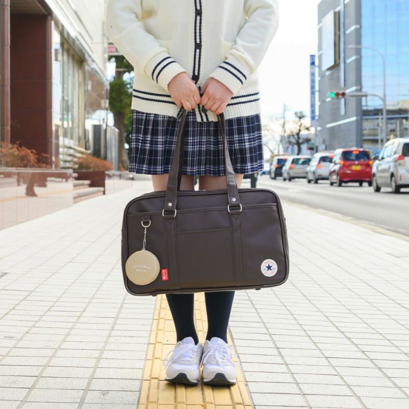 コンバーススクールバッグCONVERSE合皮A4ポーチ付き女子中学生高校生女子高生レディーススクールバックサブバッグサブバックスクバブランド通学おしゃれかわいい大容量ブラックブラウン20101