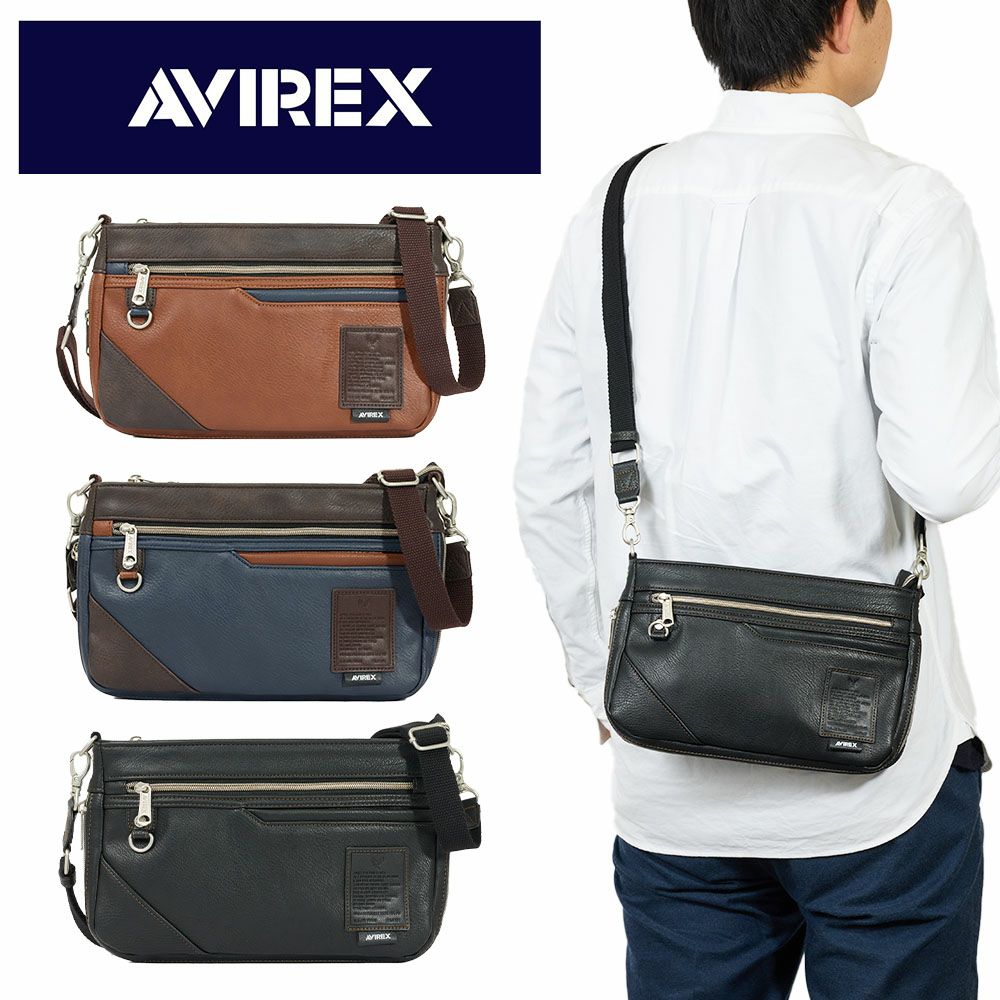 アビレックスショルダーバッグ2WAYAVIREXバッグ合皮横型ショルダーバッグアヴィレックスメンズショルダーバックブランド人気かっこいい斜めがけ斜め掛け30代40代50代60代AX5006