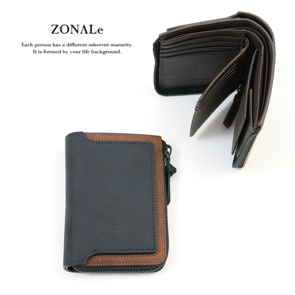 ZONALe財布二つ折り財布ゾナール二つ折り2つ折り本革革レザーメンズストラト折りたたみ小銭入れ付きファスナーブランドおしゃれ縦型タテ型人気大容量ギフトプレゼント男性日本製31354